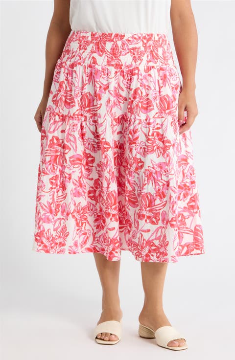 Tiered Cotton Gauze Midi Skirt (Plus)