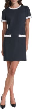 KARL LAGERFELD PARIS Contrast Bow Detail Scuba Crepe Shift Minidress