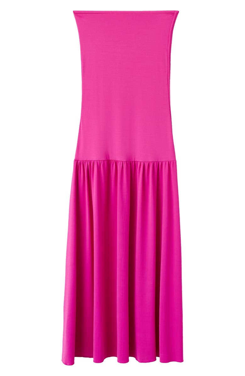 MANGO Strapless Drop Waist Midi Dress, Alternate, color, Fuchsia