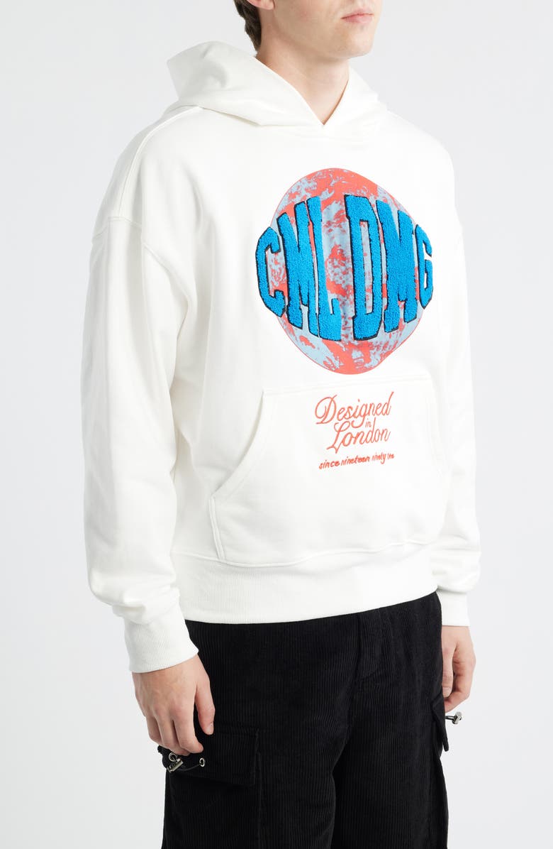 CRIMINAL DAMAGE Worldwide Cotton Graphic Hoodie, Alternate, color, Off White/Blue/Red