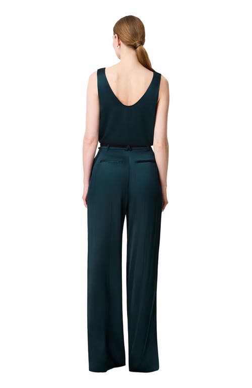 Another Tomorrow Satin Pleated Trouser In Green
