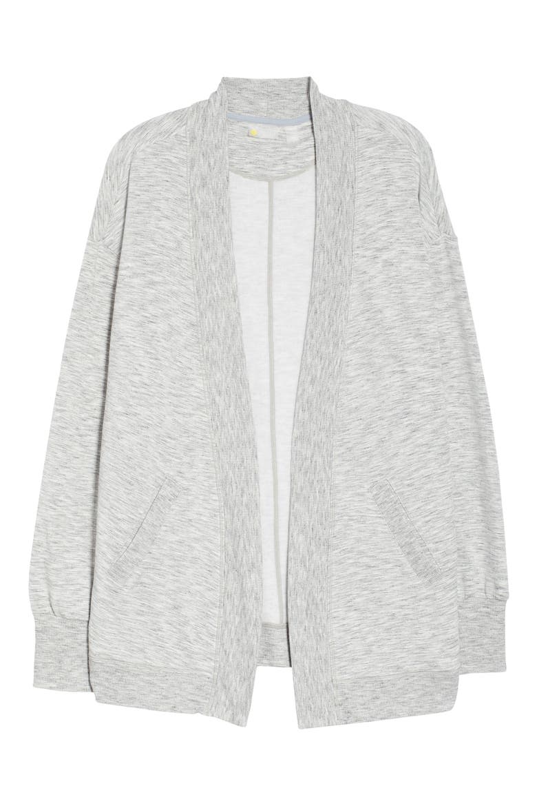 Peaceful Fleece Open Front Cardigan, Alternate, color, GREY LIGHT HEATHER