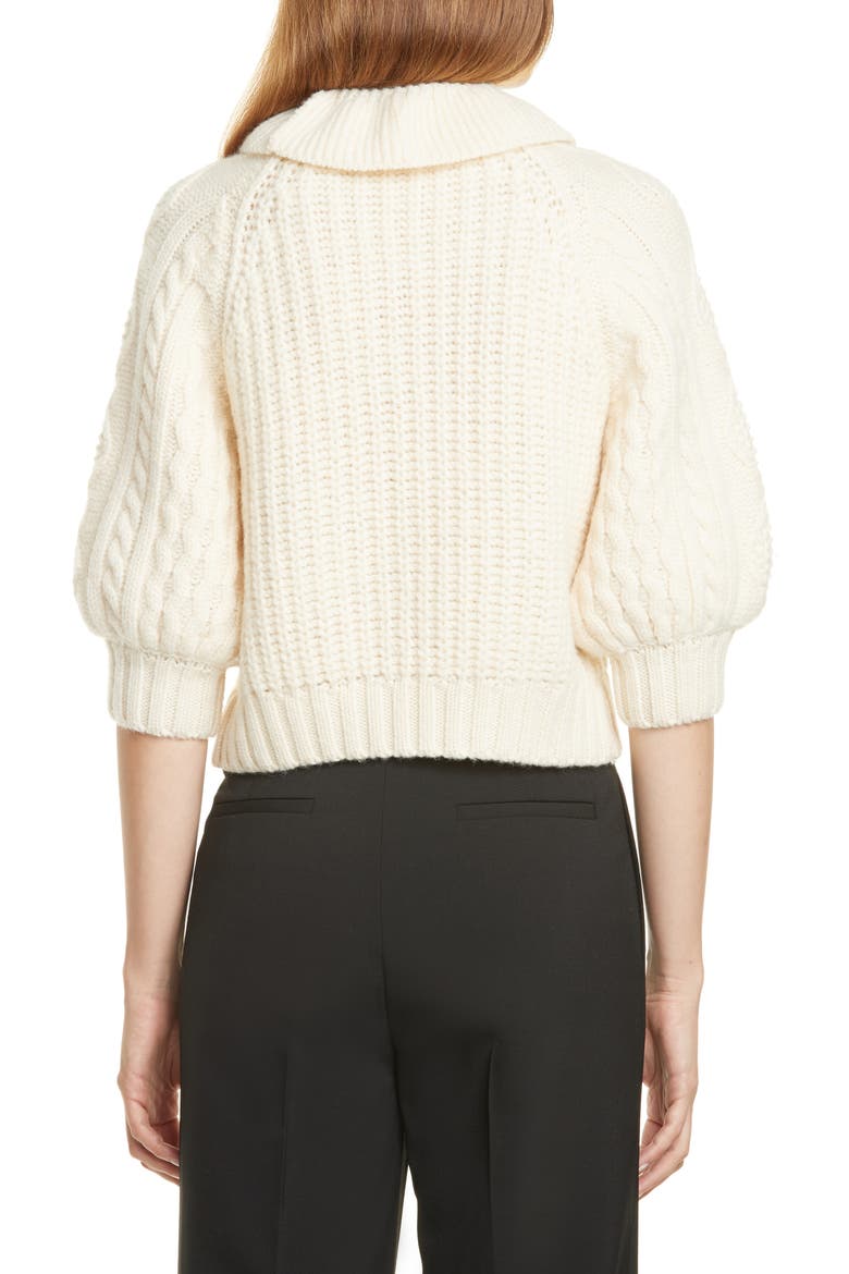 Ribbon Tie Cable Knit Wool Sweater, Alternate, color, IVORY