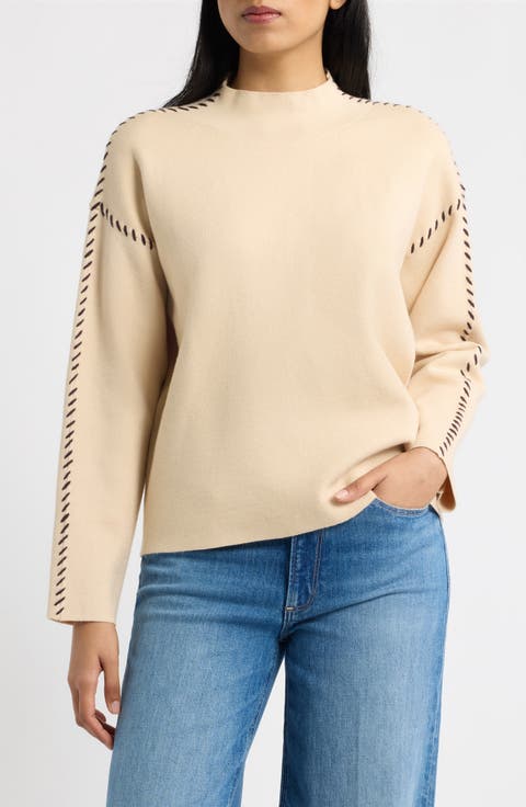 Whipstitched Mock Neck Sweater