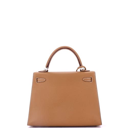 Pre-owned Hermes Hermes Kelly Handbag Brown Epsom With Palladium Hardware 25 In Gold