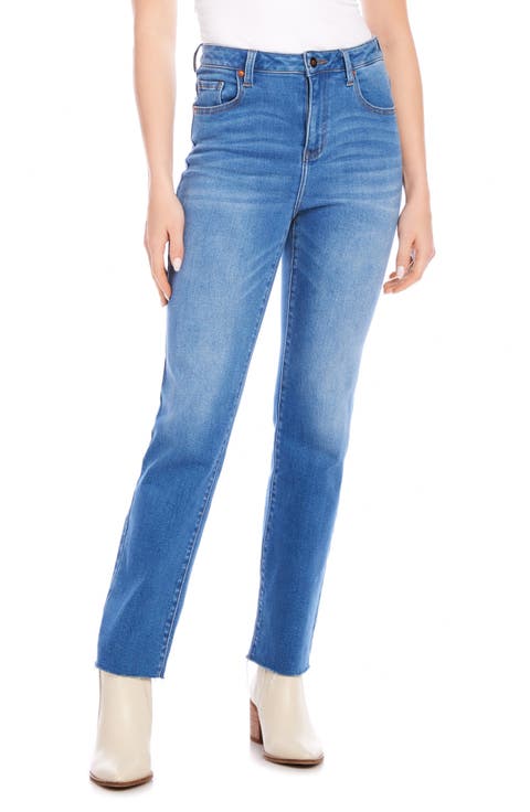 Karen Kane Raw Hem Straight Leg Jeans (Regular & Petite)