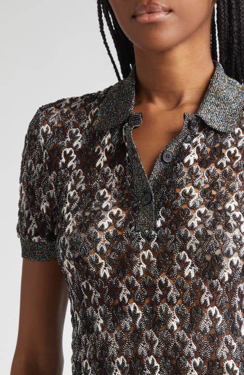 Missoni Knit Metallic Lace Polo In Brown
