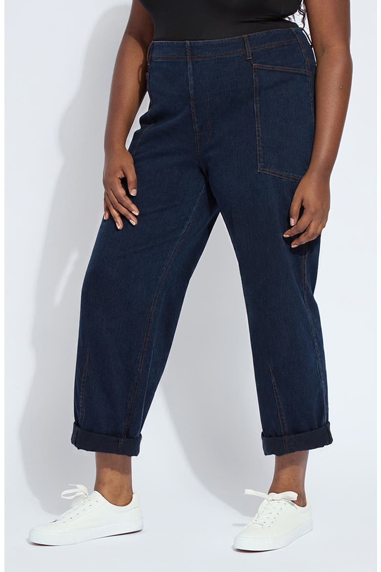 Penelope Pull-On Knit Barrel Jeans, Alternate, color, INDIGO