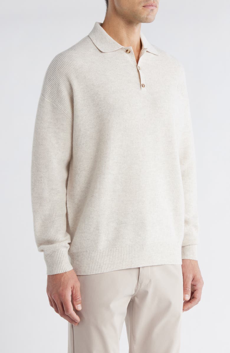 Malbon Golf Gauge Long Sleeve Wool Polo, Alternate, color, Ivory