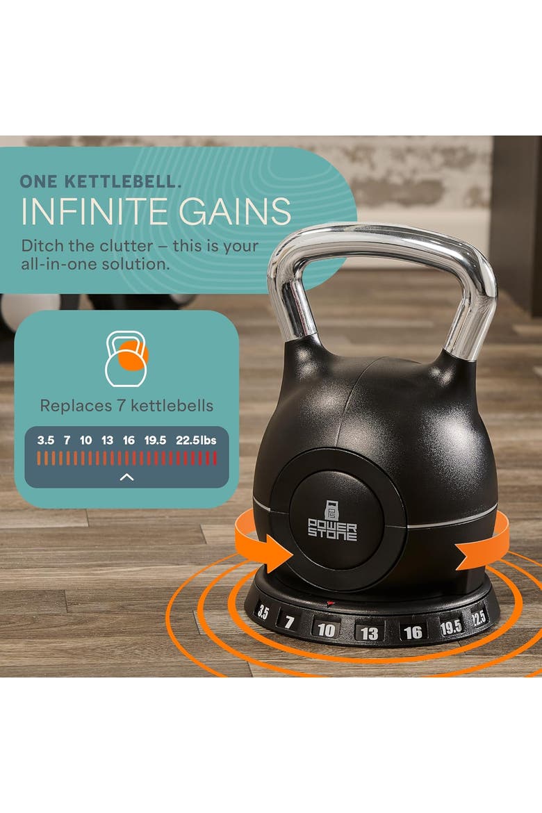 PowerStone 7in1 Adjustable Kettlebell Set  3.5 to 22.5lb and 5 to 44.5lb, Alternate, color, 22.5lb Black