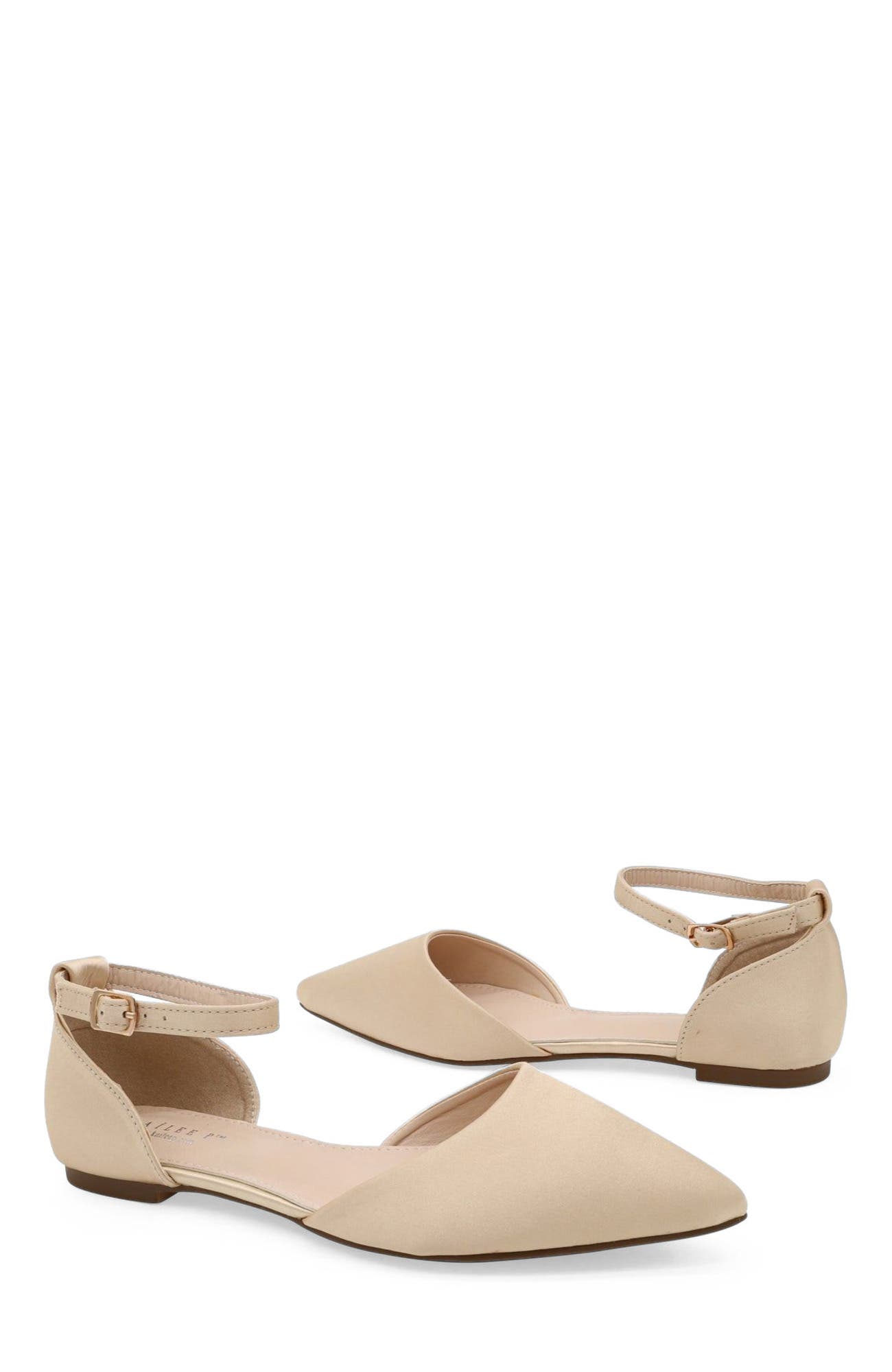 Bella Satin Pointed Toe Flats, Alternate, color, Champagne