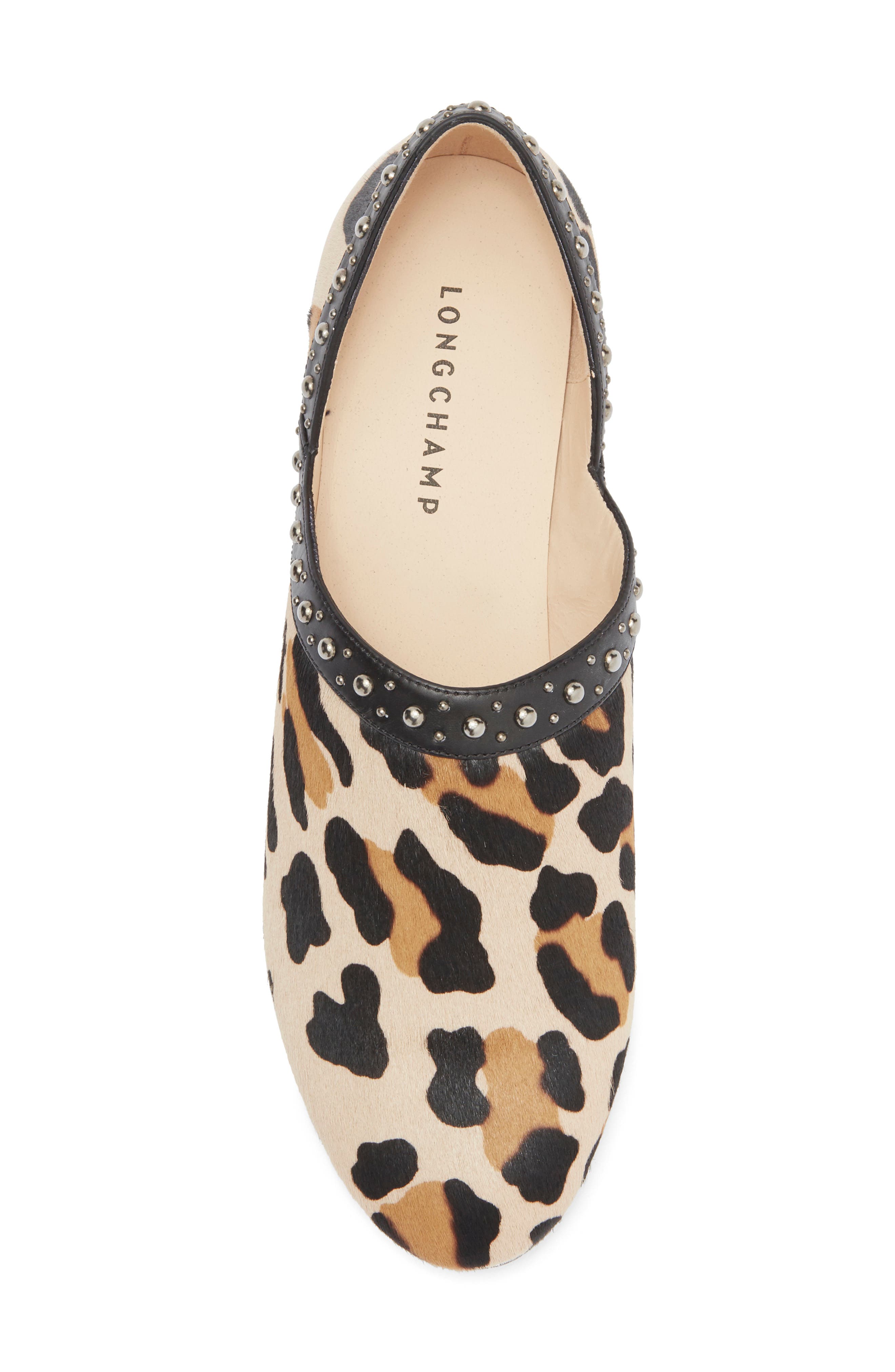 Longchamp Leopard Print Genuine Calf Hair Ballet Flat, Alternate, color, 