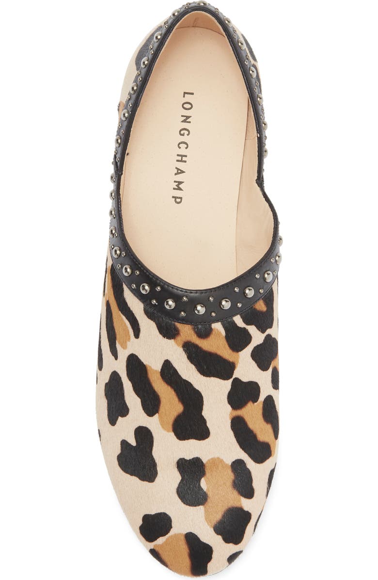 Longchamp Leopard Print Genuine Calf Hair Ballet Flat, Alternate, color,
