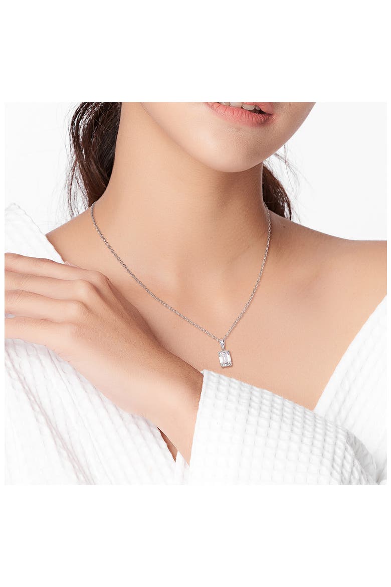 Sterling Silver Emerald Cut Lab Created Moissanite Pendant Necklace, Alternate, color, SILVER