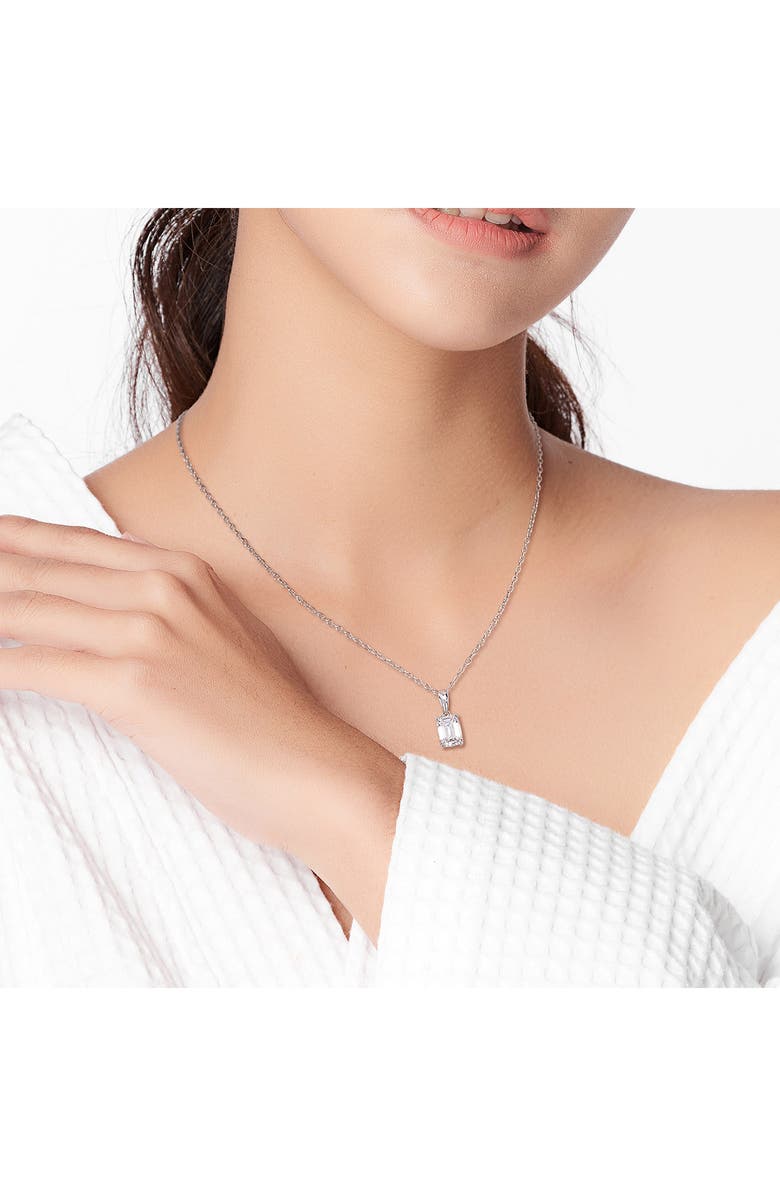DELMAR Sterling Silver Emerald Cut Lab Created Moissanite Pendant Necklace, Alternate, color, Silver