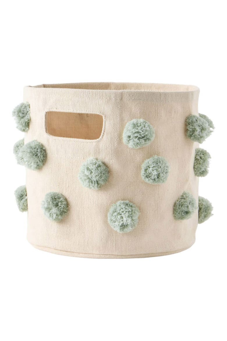 Mini Pompom Canvas Basket, Main, color, SEA