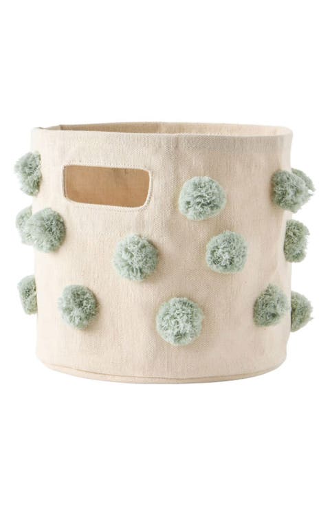 Mini Pompom Canvas Basket