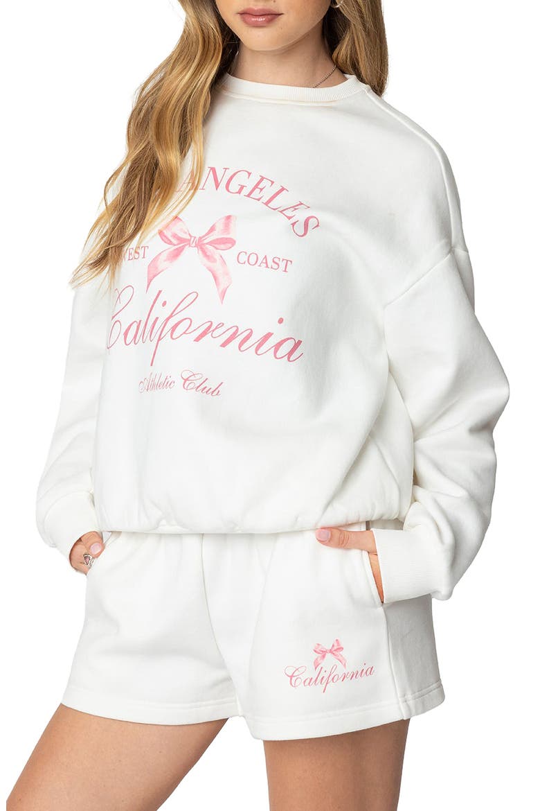 Cali Bow Graphic Sweatshirt, Alternate, color, WHITE