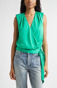 Ramy Brook Salina Sleeveless Satin Wrap Top