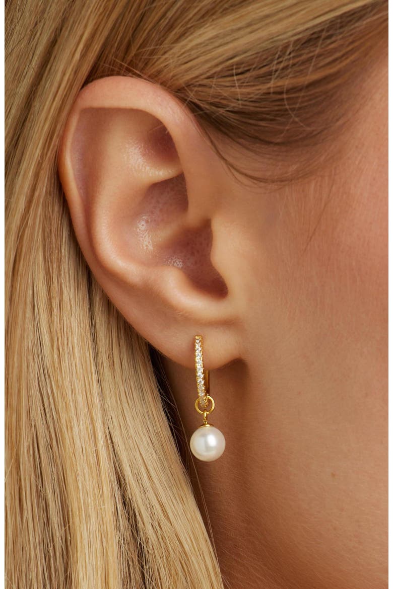 Perfectly Poised Pearl Hoops, Alternate, color, Gold