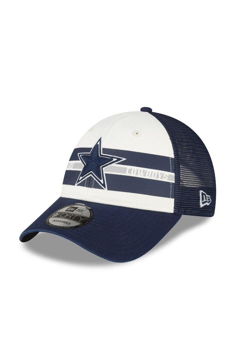 New Era Men's New Era Cream/Navy Dallas Cowboys Team Stripe Trucker 9FORTY Snapback Hat, Main, color, 