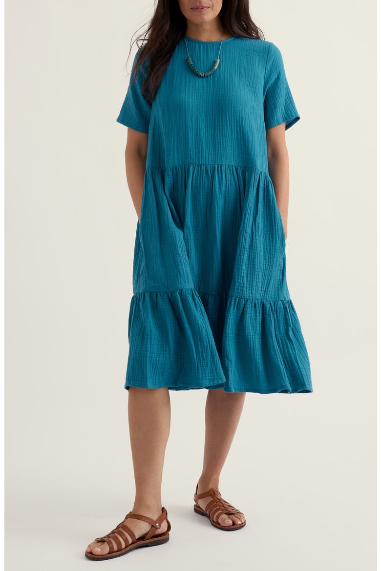 Pebble Comb Organic Cotton Double Gauze Dress, Main, color, WATERSCAPE