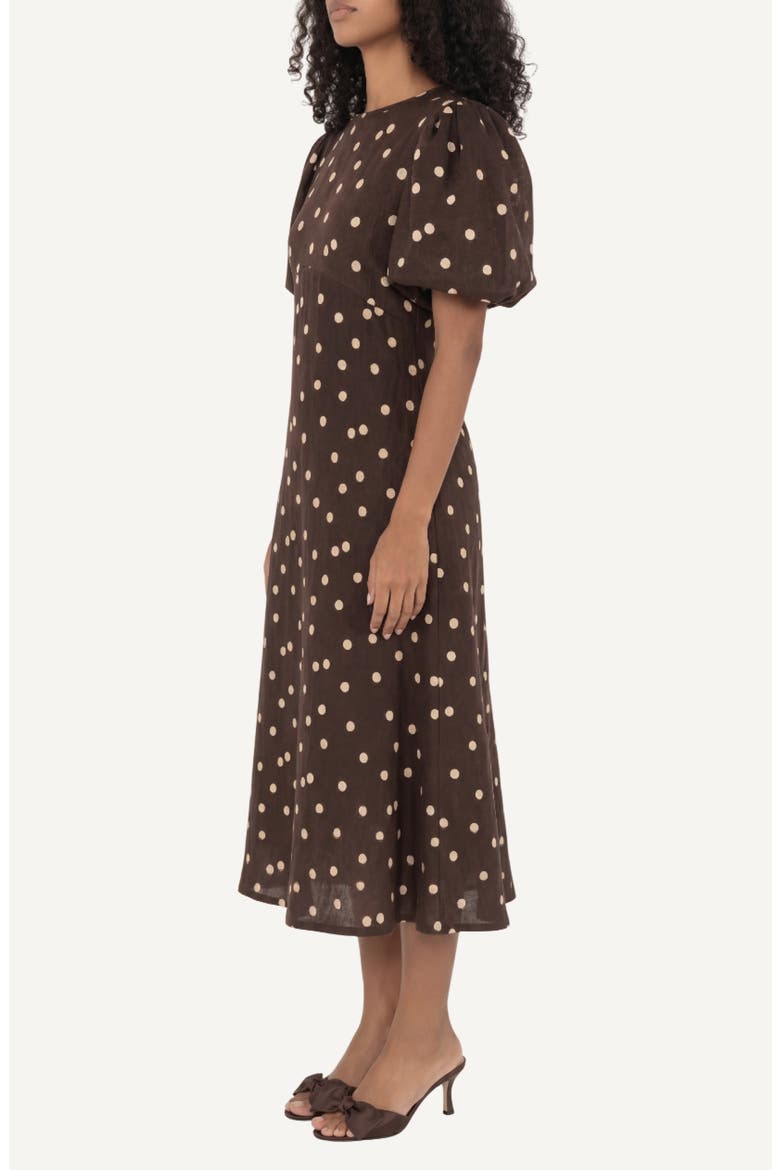 The Dawn Dot Puff Sleeve Linen & Cotton Maxi Dress, Alternate, color, POLKA DOTS BROWN