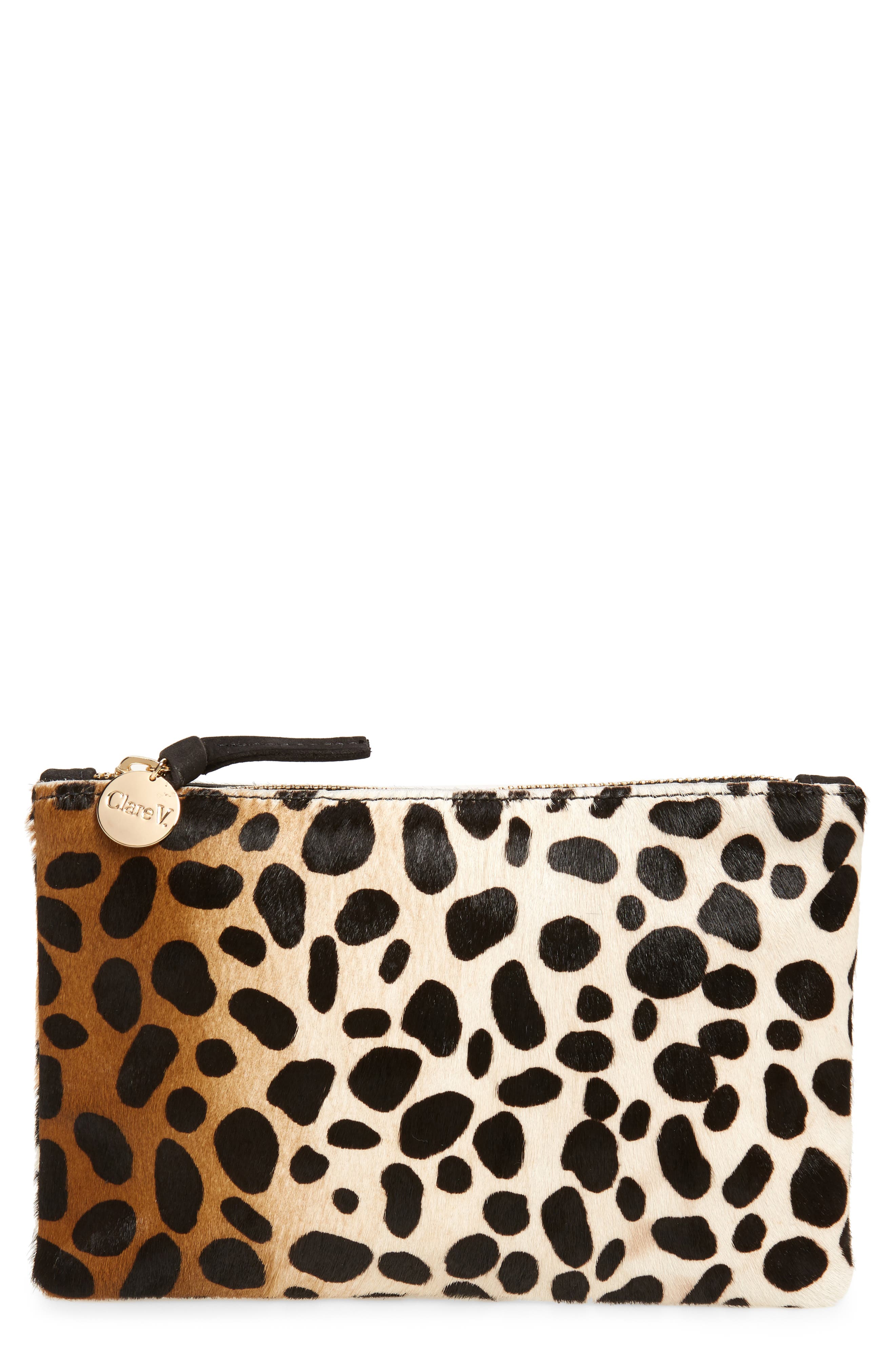 Clare V. Zip Top Genuine Calf Hair Clutch, Main, color, 