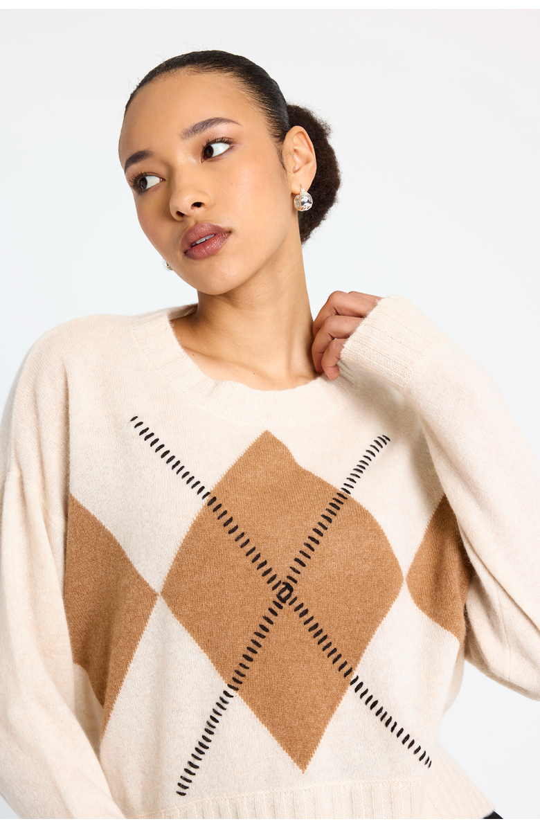 Brodie Pure Cashmere Argyle Long Sleeve 100% Cashmere Sweater, Alternate, color, Antique White