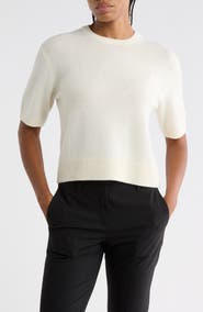 Theory Cashmere Short Sleeve Crop Sweater