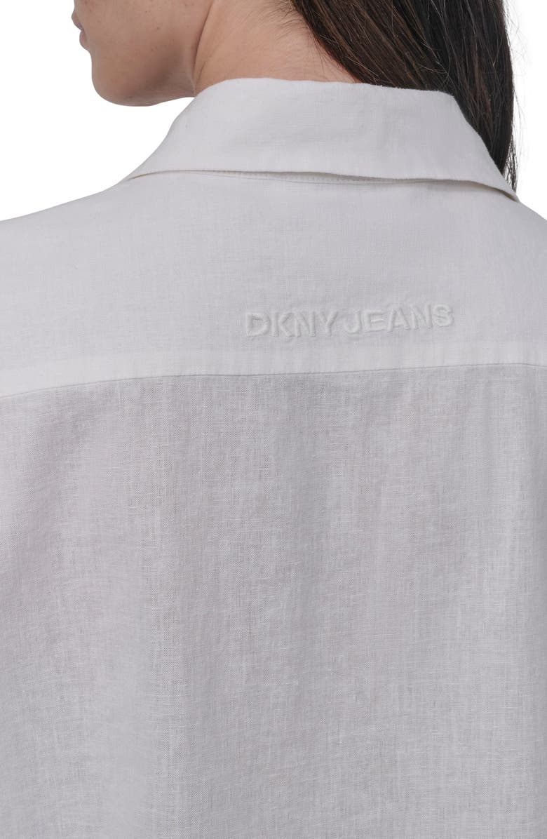 DKNY Jeans Oversize Linen Blend Crop Button-Up Shirt, Alternate, color, Ivory