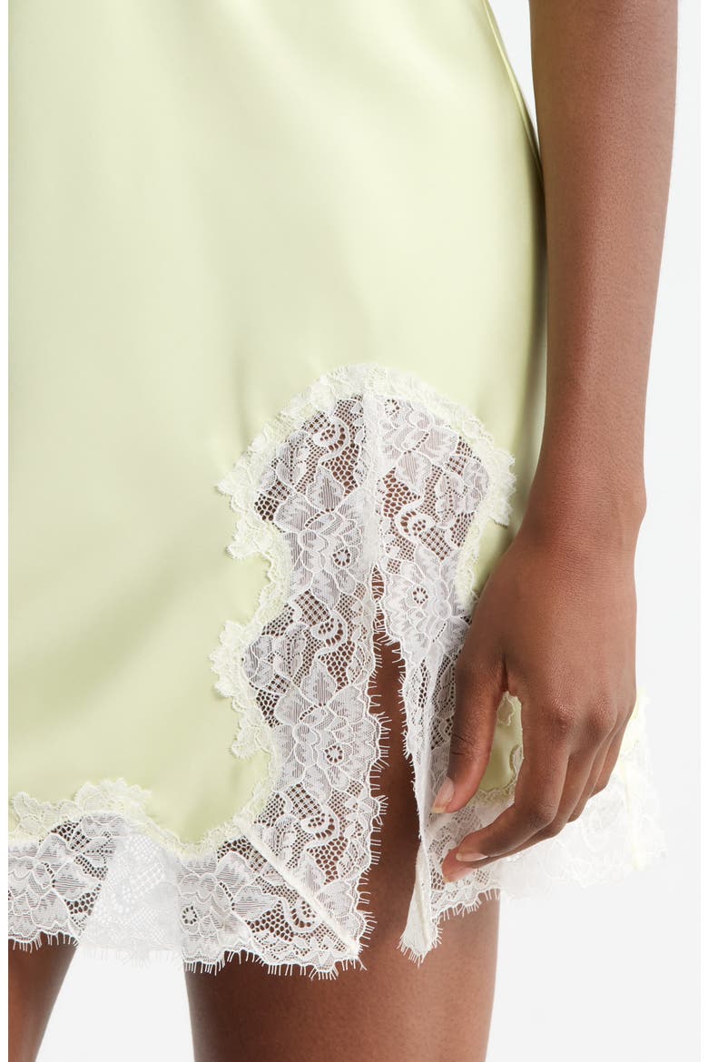 Lace Trim Satin Chemise, Alternate, color, GREEN FEATHER