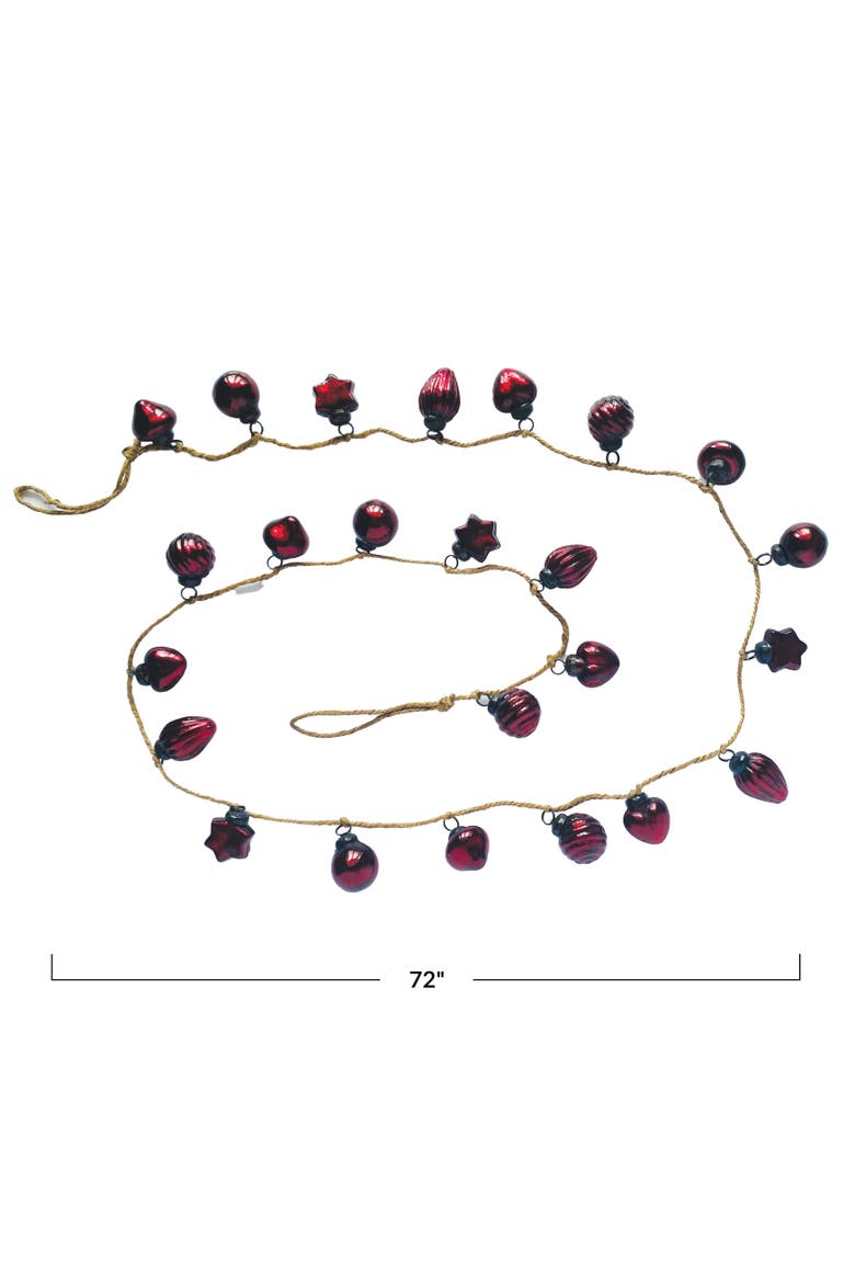 Mercury Glass Ornament Garland with Jute Cord, Alternate, color, Red