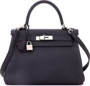 Pre-Owned Hermes Kelly Handbag Black Togo with Palladium Hardware 28