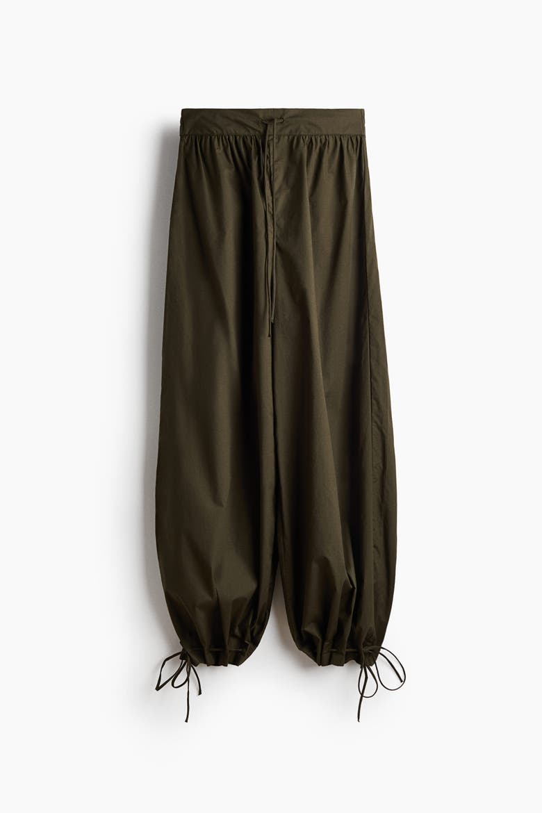 Balloon-leg Poplin Pants, Main, color, Dark khaki green
