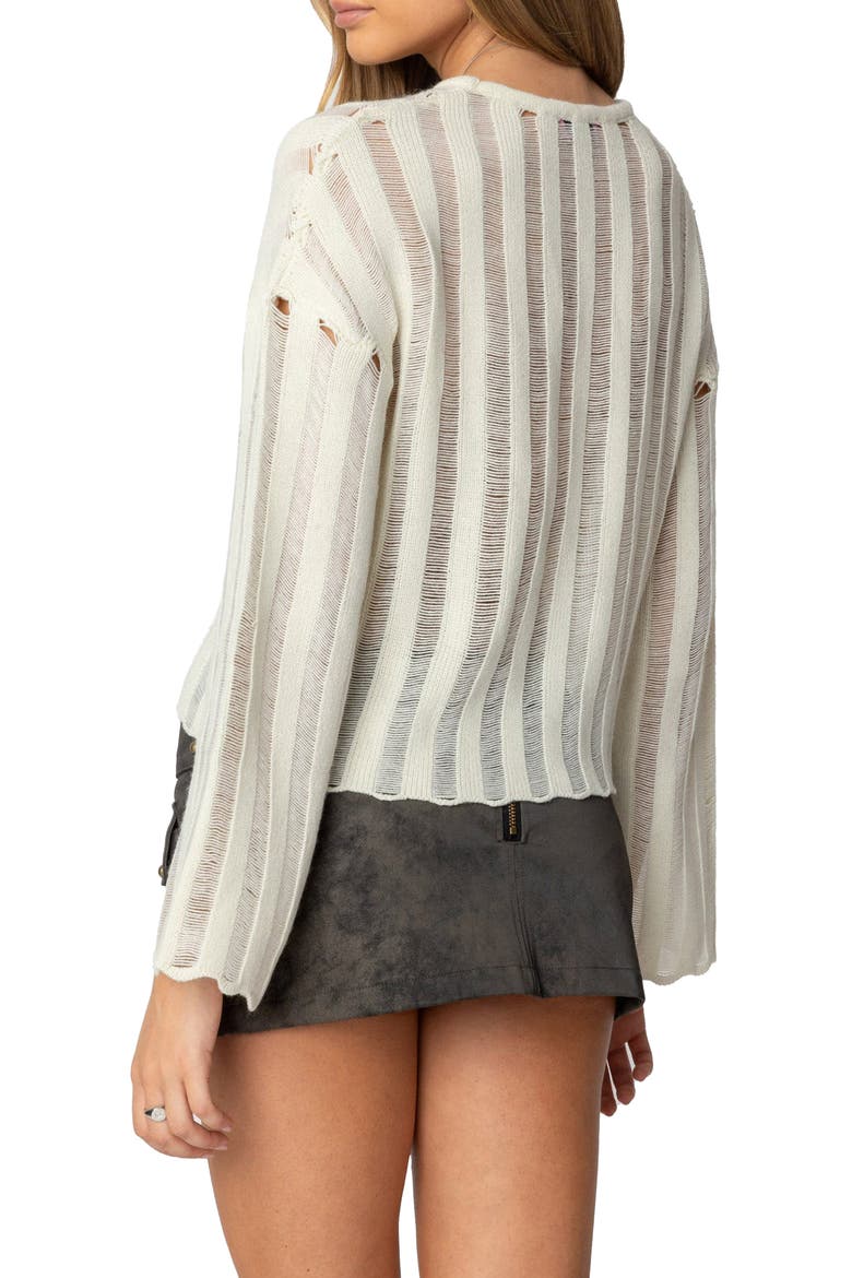 Shredded Ladder Stitch Sweater, Alternate, color, CREAM