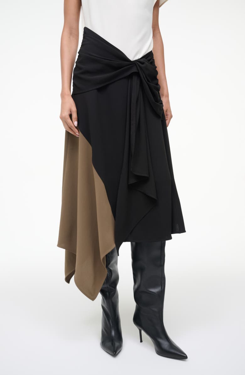 STAUD Davina Colorblock Asymmetric Hem Dress, Alternate, color, Black Multi