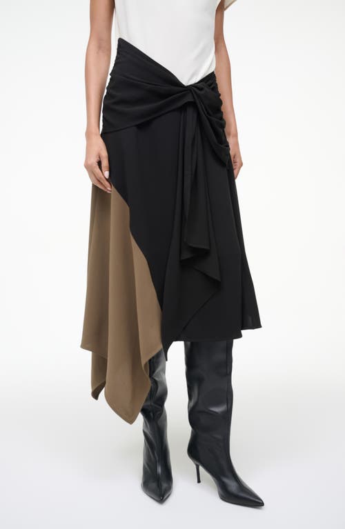 Staud Davina Colorblock Draped Crepe Midi Dress In Multi
