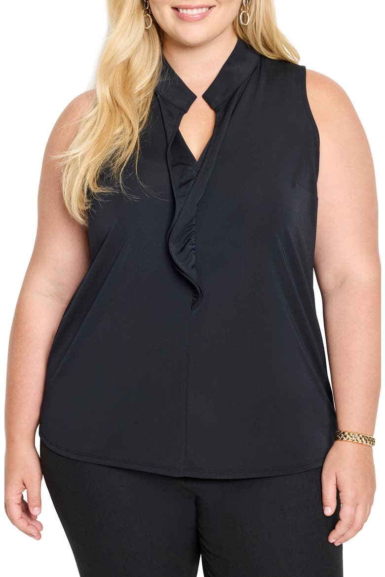 Knit Crepe Ruffle Tank, Main, color, BLACK ONYX