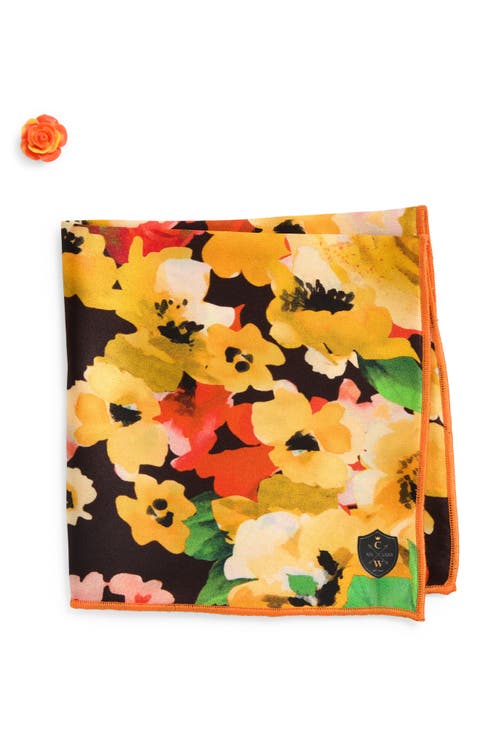 Yellow & Orange Floral Silk Pocket Square