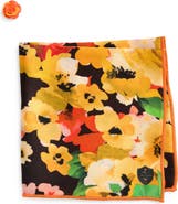 CLIFTON WILSON Yellow & Orange Floral Silk Pocket Square