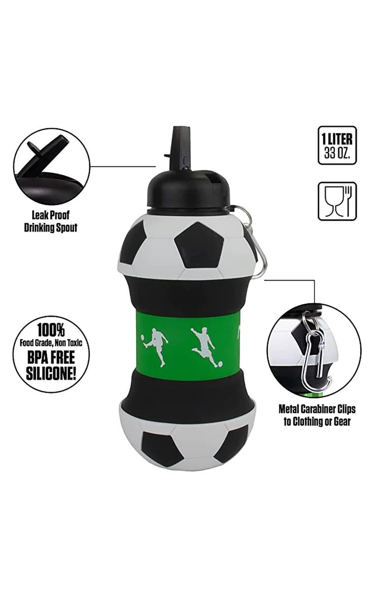 Maccabi Art Collapsible 1 Liter Water Bottle Soccer Ball, Alternate, color, Multicolored