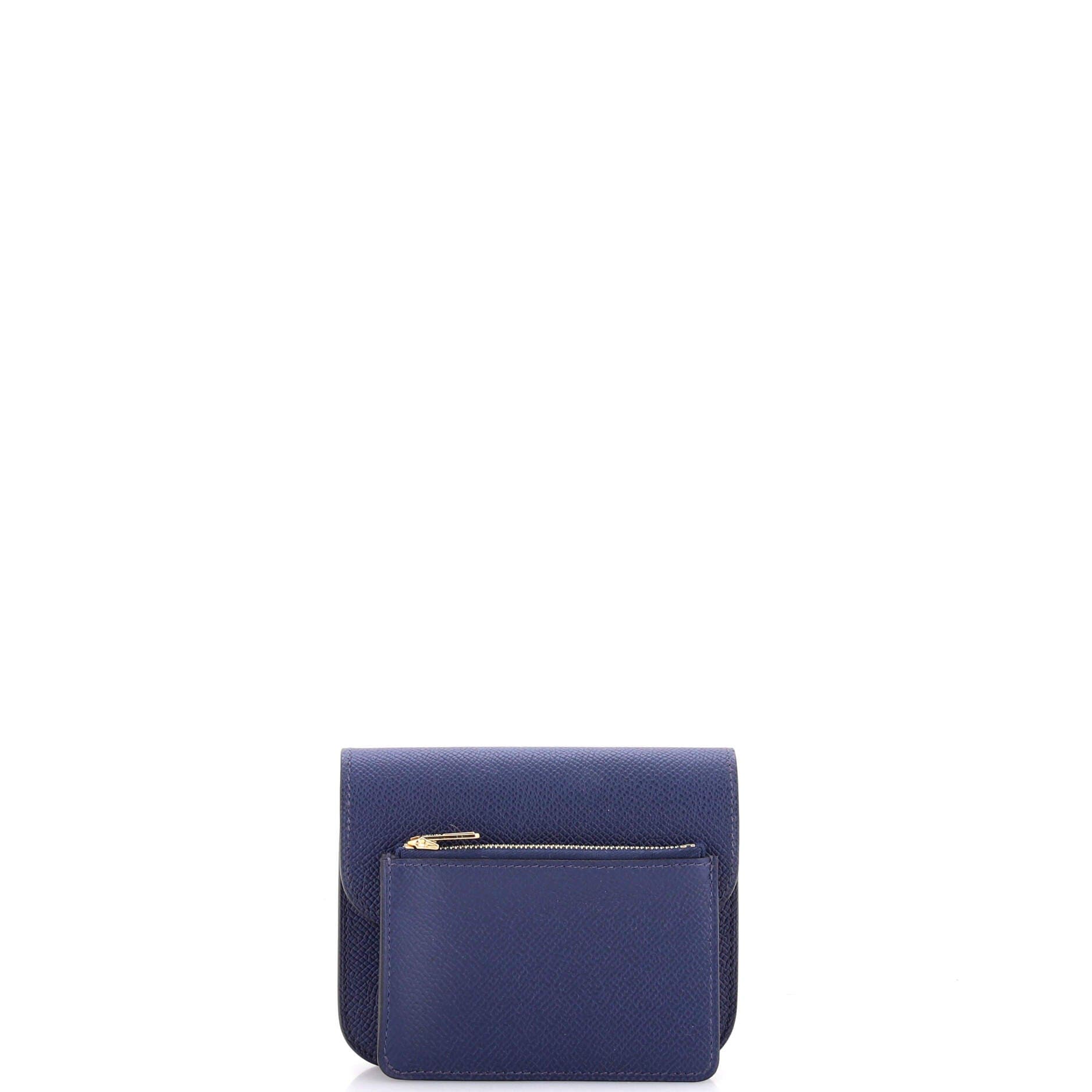 Pre-Owned Hermes Constance Slim Wallet Epsom, Alternate, color, Bleu Navy