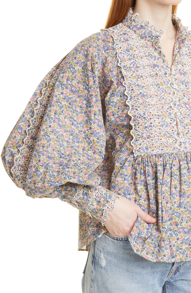 byTiMo Floral Print Ruffle Embroidered Cotton Blouse, Alternate, color,