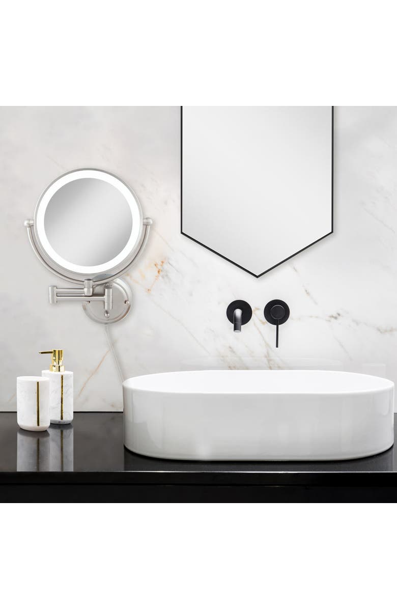 Zadro Glamour Lighted Wall Mounted Makeup Mirror with 5X Magnification, Alternate, color, Satin Nickel