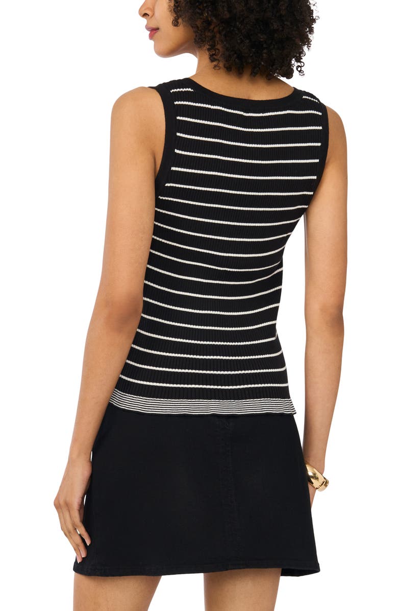 Vince Camuto Stripe Cotton Rib Tank, Alternate, color, Rich Black