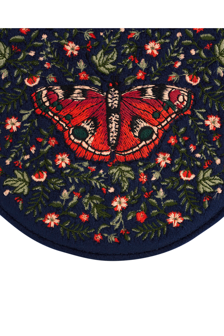 Butterfly Velvet Embroidered Circle Jewellery Box, Alternate, color, Navy