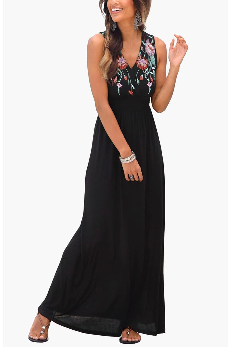 V-Neck Maxi Dress, Main, color, Black