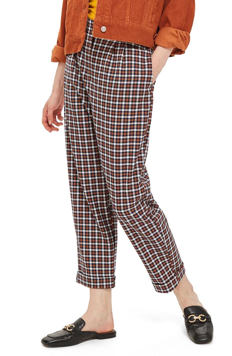 Topshop Tapered Checkered Trousers, Main, color,