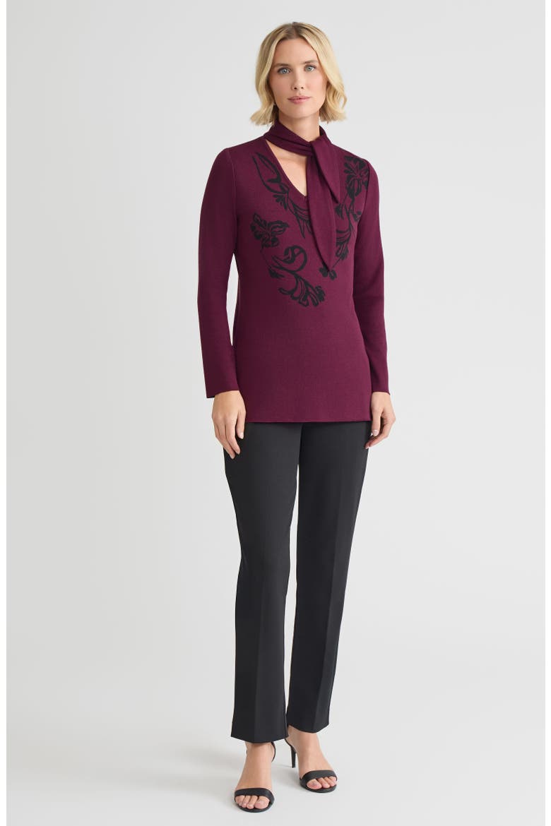 Tie-Neck Floral Jacquard Soft Knit Tunic, Alternate, color, Midnight Violet/Black